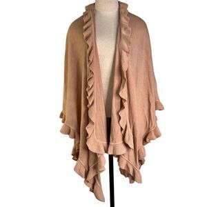 Adrienne Vittadini Womens Pink Soft Acrylic Ruffle Trim Sweater Cardigan Cape